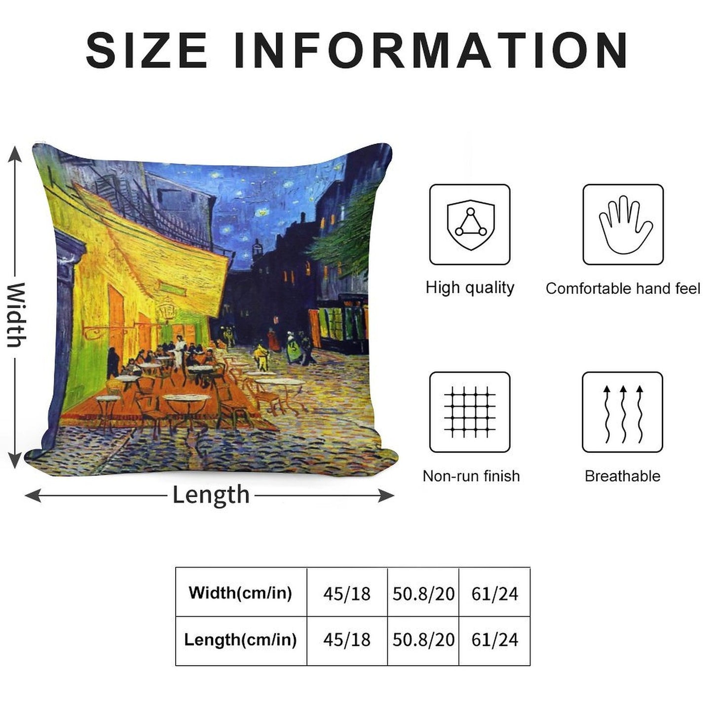 Cafe Terrace at Night - Van Gogh Soft Reinforced Edging Throw Pillow