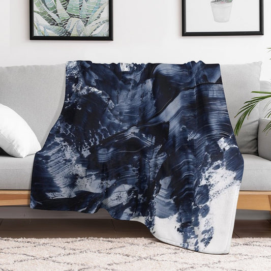 Dark Navy Gray Acrylic Abstract Painting Throw Blanket