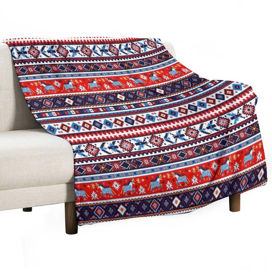Swedish Norwegian Folk Art – Colorful Nordic Tribal Pattern Throw Blanket