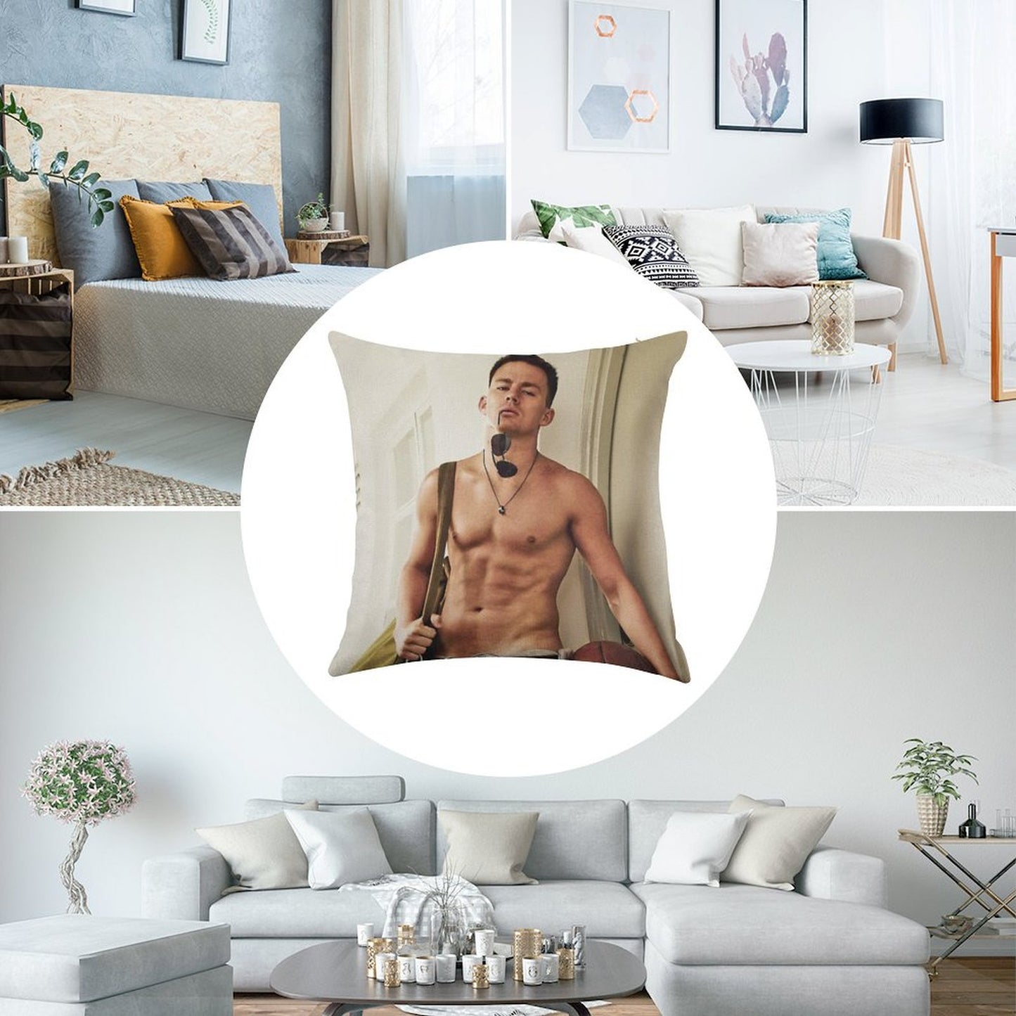 Channing Tatum Shirtless Linen Throw Pillow Cover