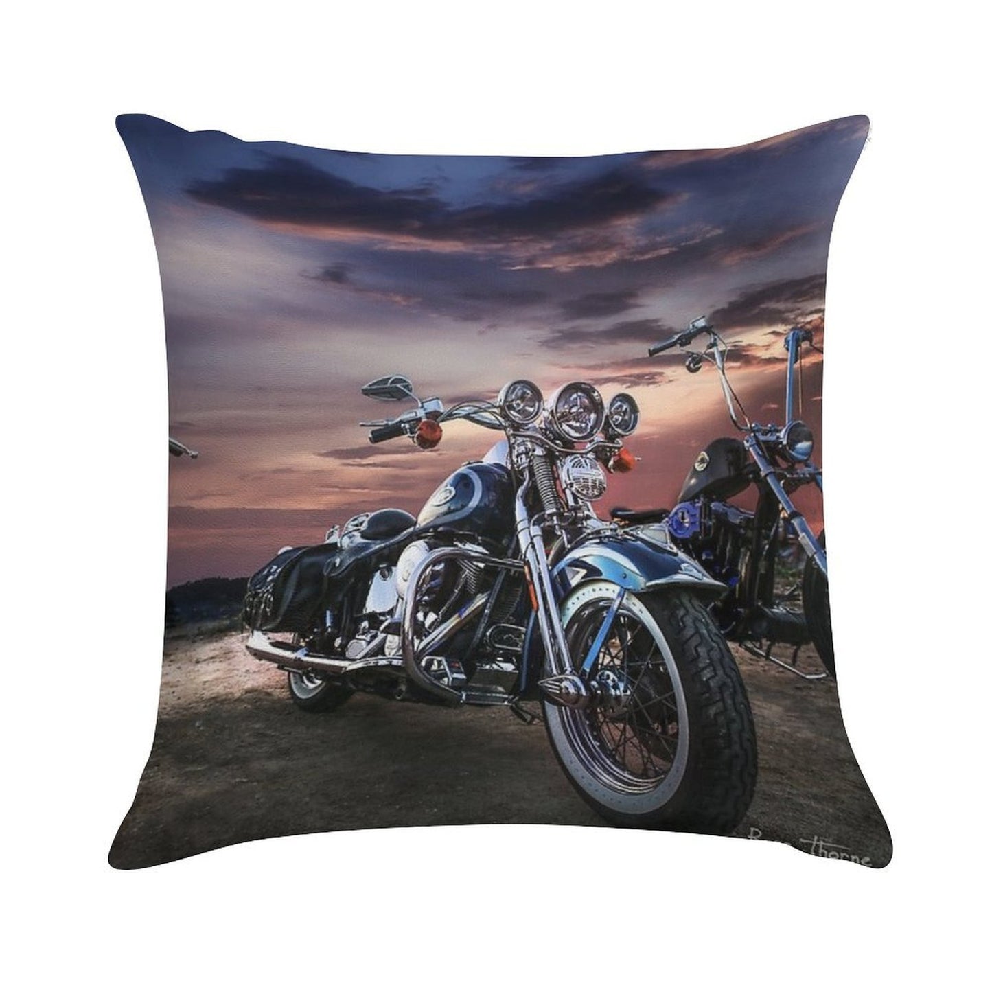 Harley Davidson Beautiful Sunset Soft Reinforced Edging Throw Pillow