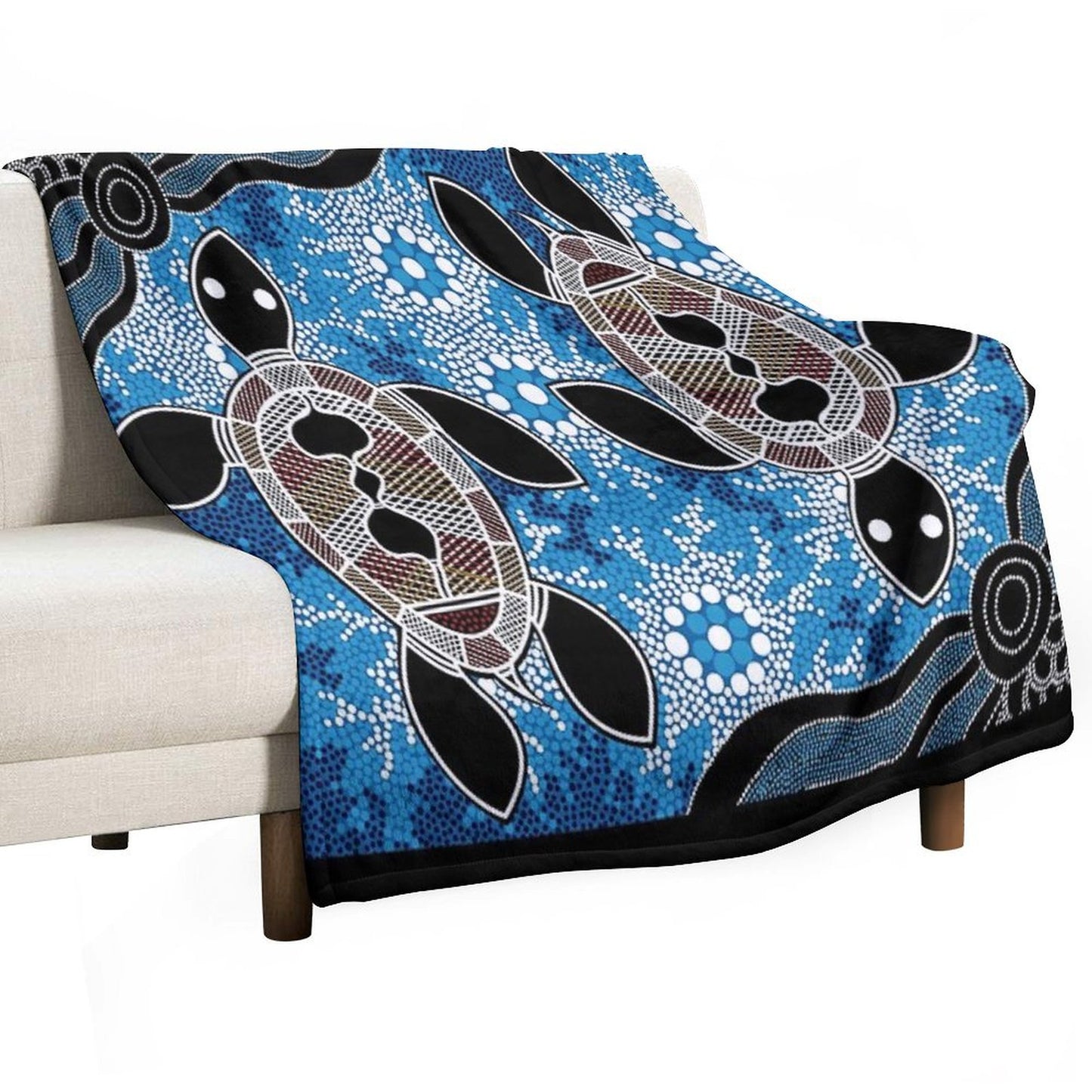 Authentic Aboriginal Art - Sea Turtles Throw Blanket