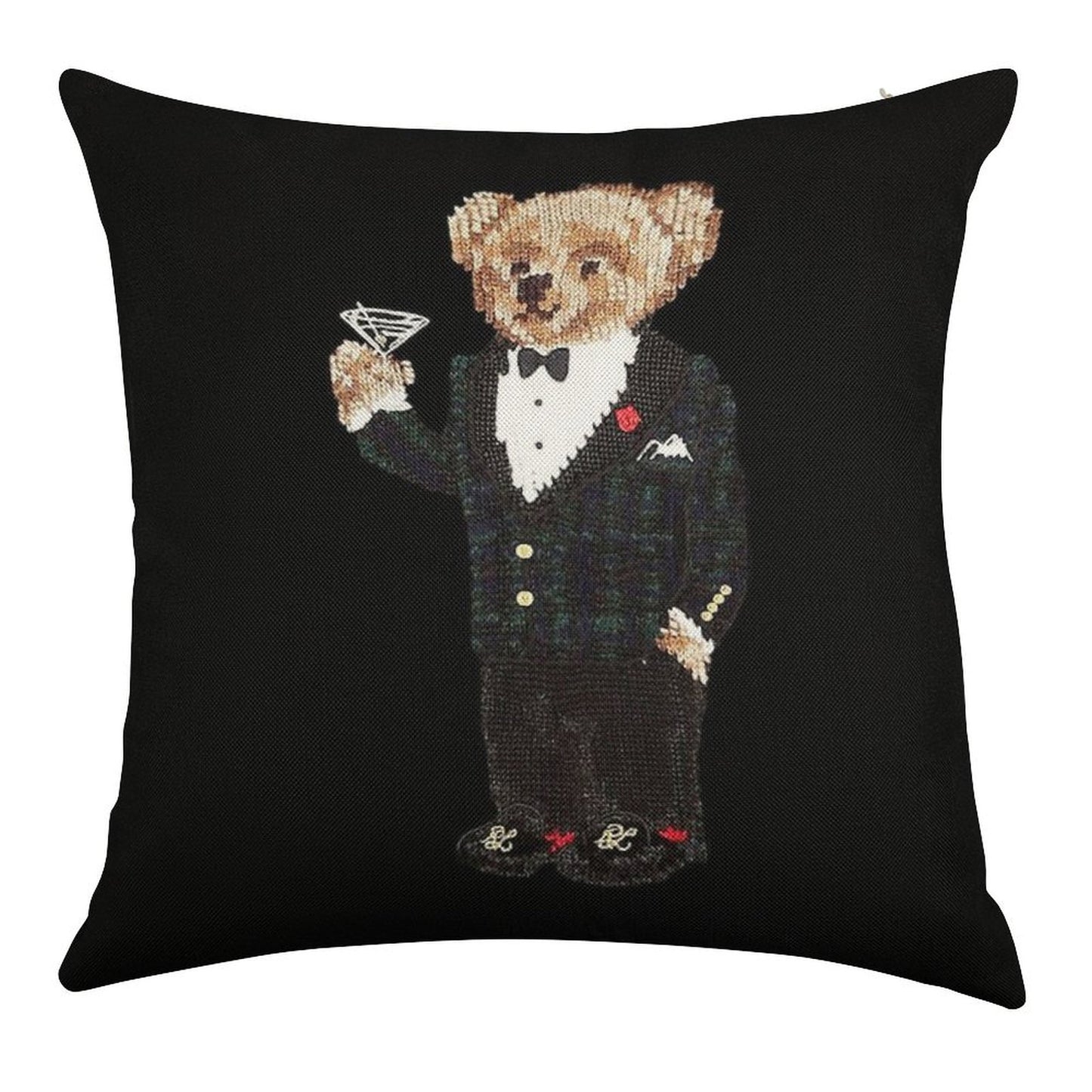 Gentleman Bear Linen Throw Pillow Cover
