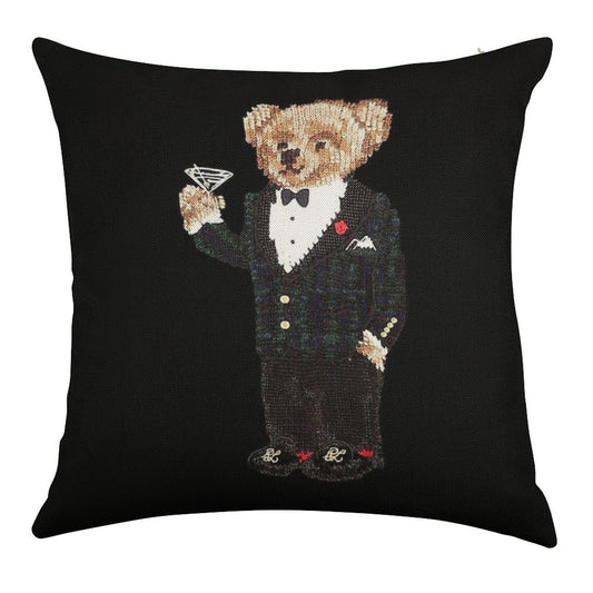 Gentleman Bear Linen Throw Pillow Cover