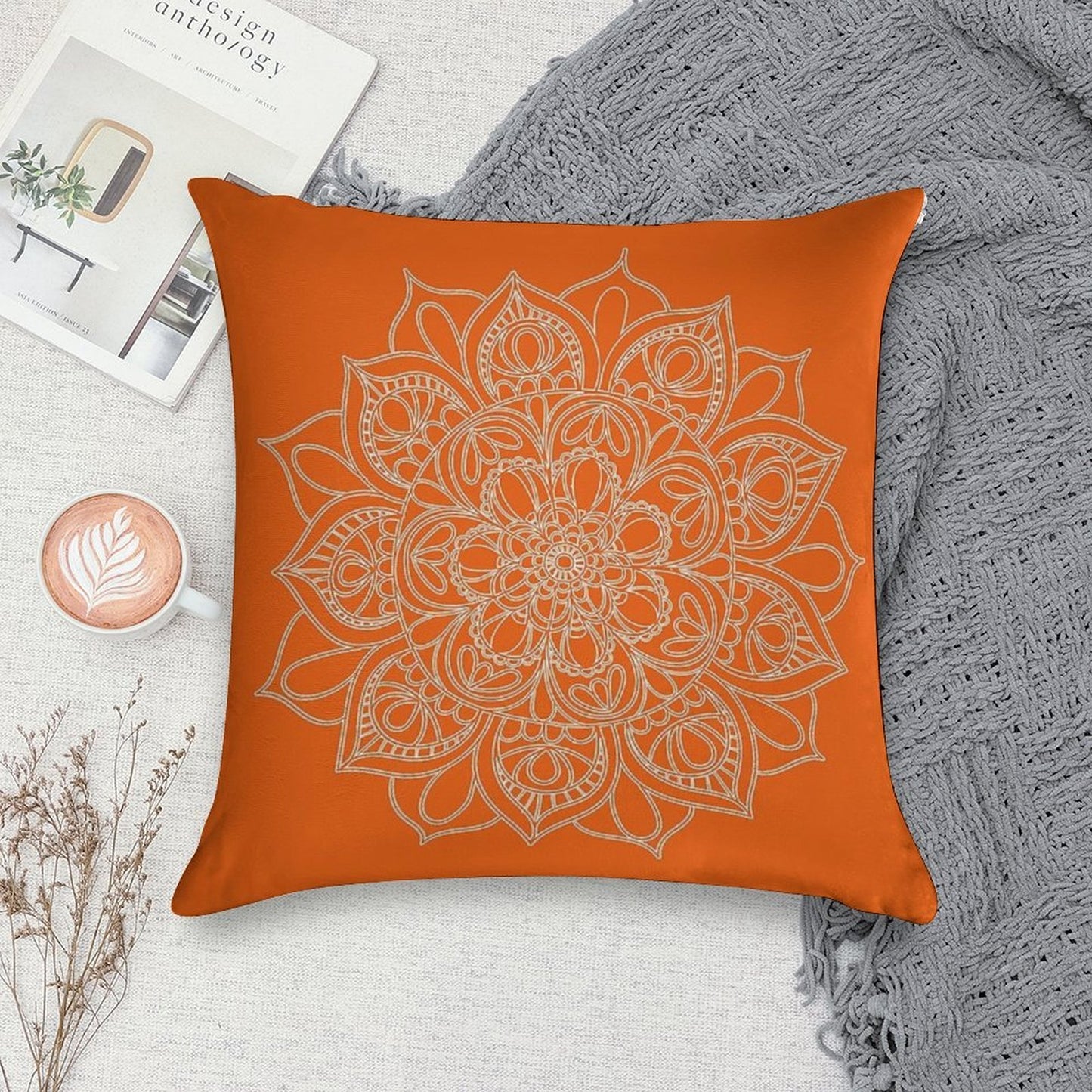 Orange Mandala Soft Multiple Sizes Throw Pillow