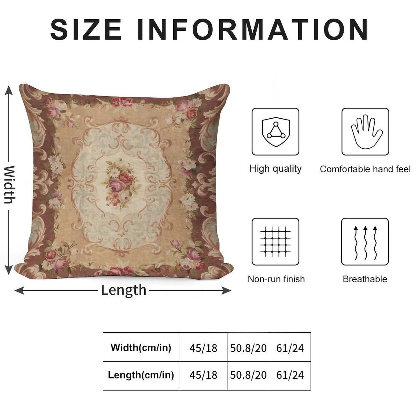 Antique Rose Floral French Aubusson Rug Print Soft Fade-Resistant Throw Pillow