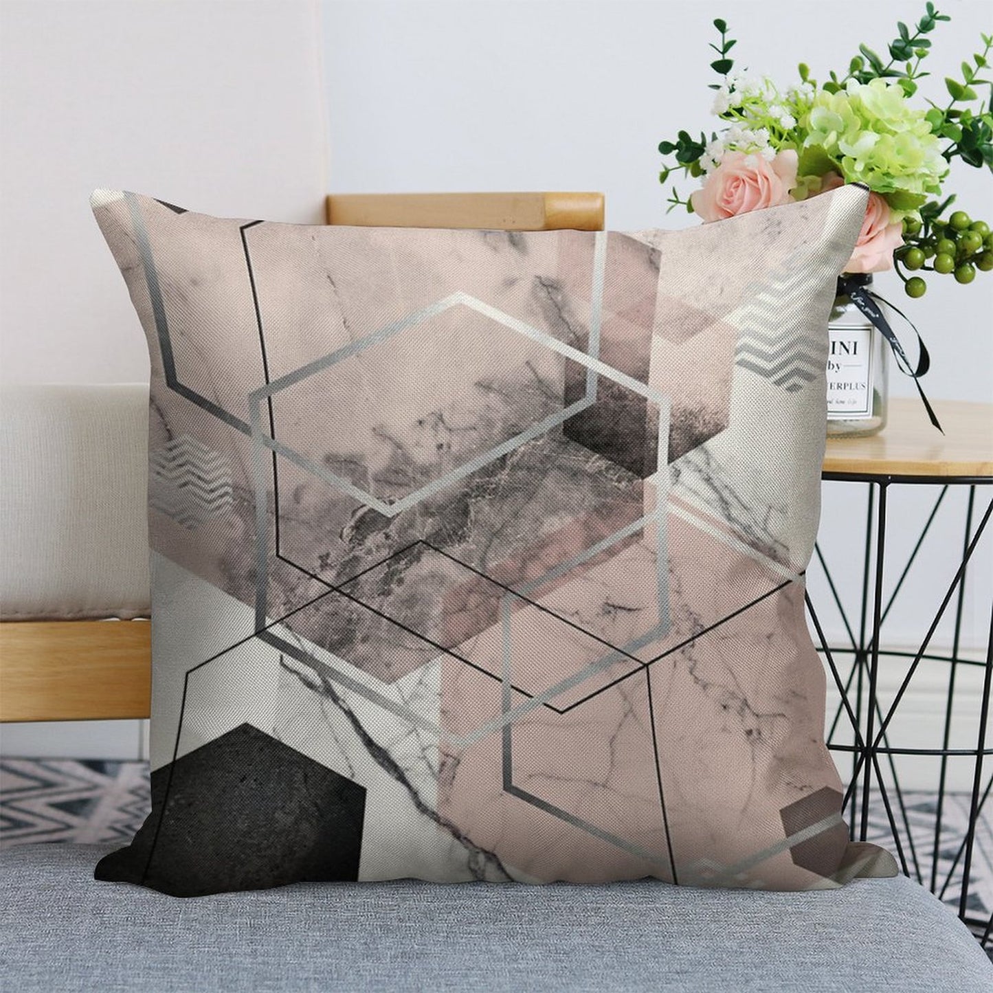 Blush And Grey Geometric Linen Throw Pillow Cover