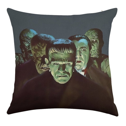 Gang of Monsters Linen Throw Pillow Cover