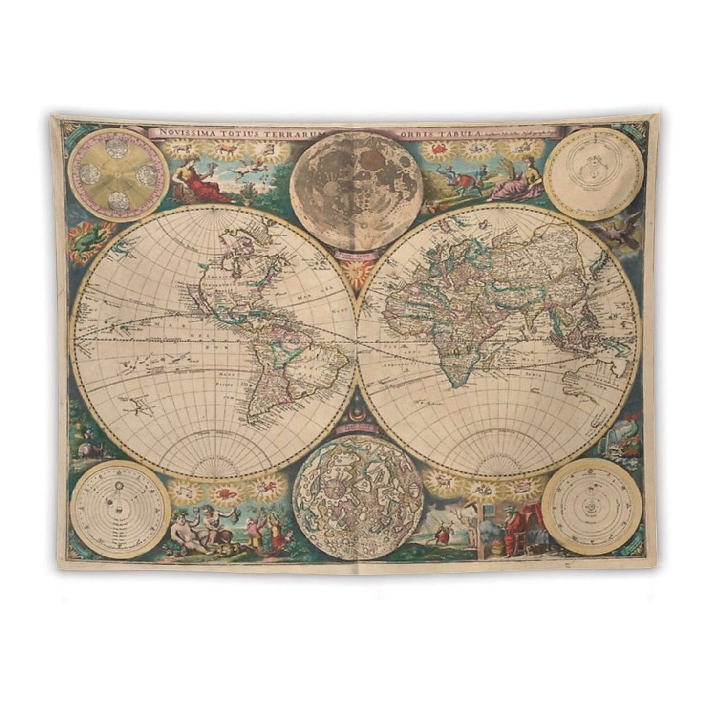 Vintage Map of The World (1672) 2 Tapestry