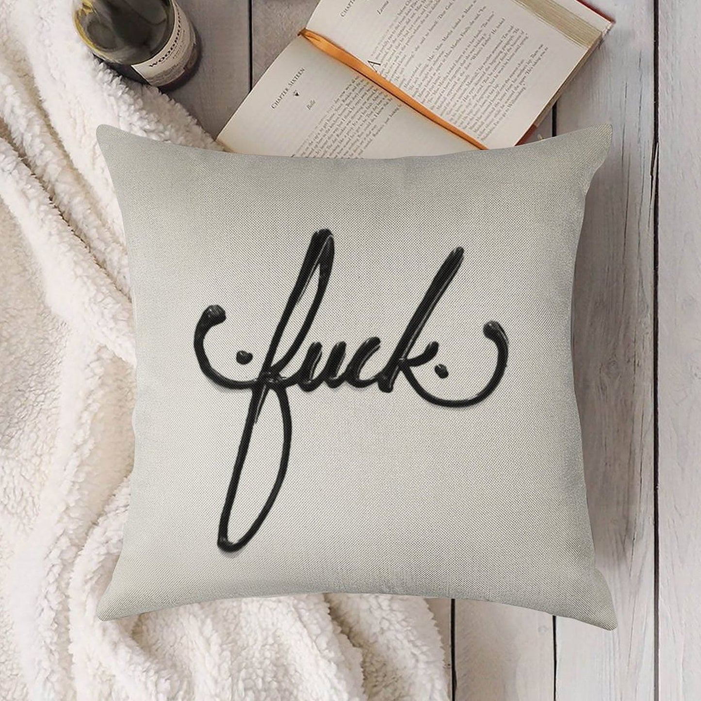 Cursive Curse Linen Throw Pillow Cover