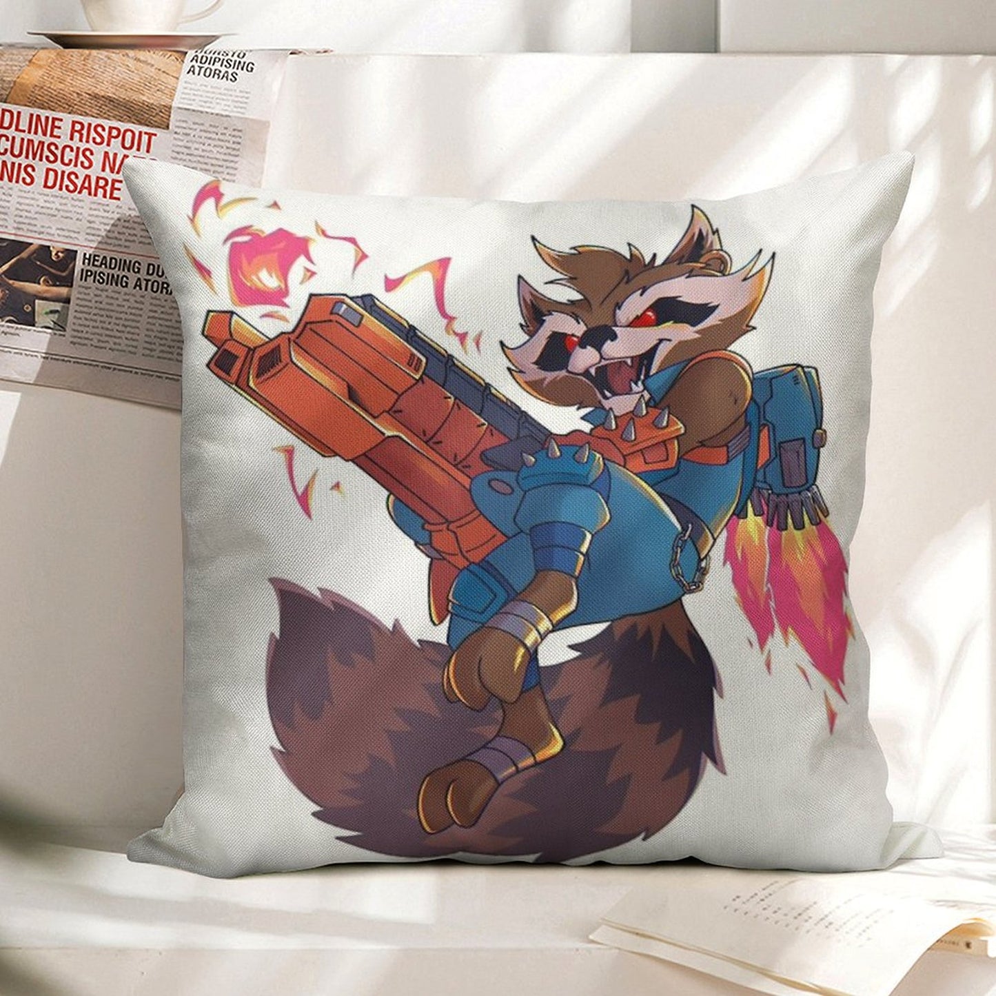 Marvel Rivals Rocket Raccoon Linen Throw Pillow Cover