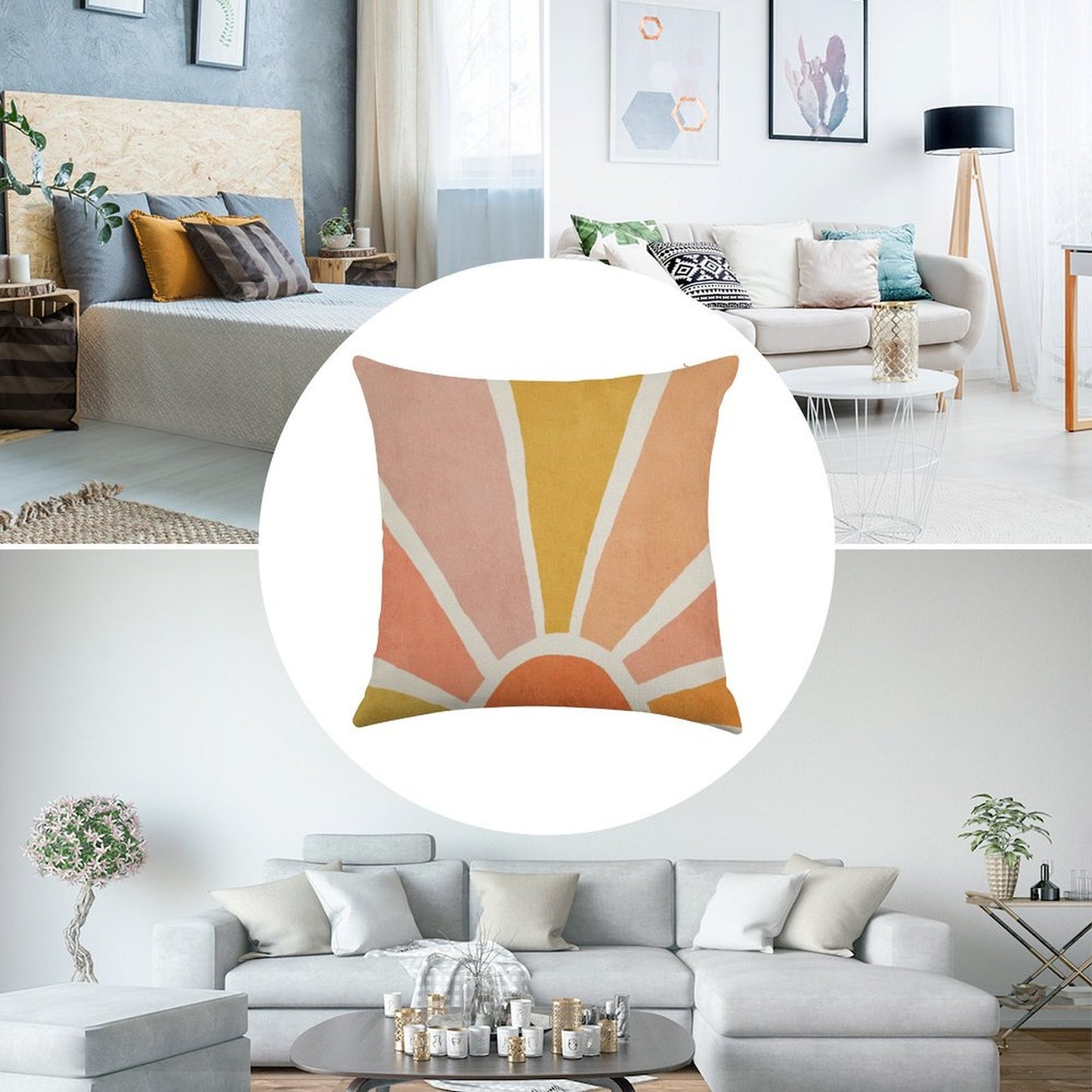 Sun, Abstract, Mid Century Modern Kids Wall Art, Nursery Room Linen Throw Pillow Cover