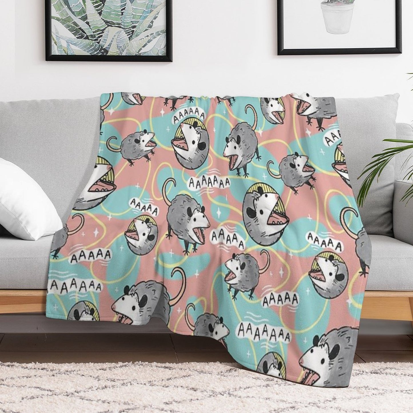 Opossum Screm Throw Blanket
