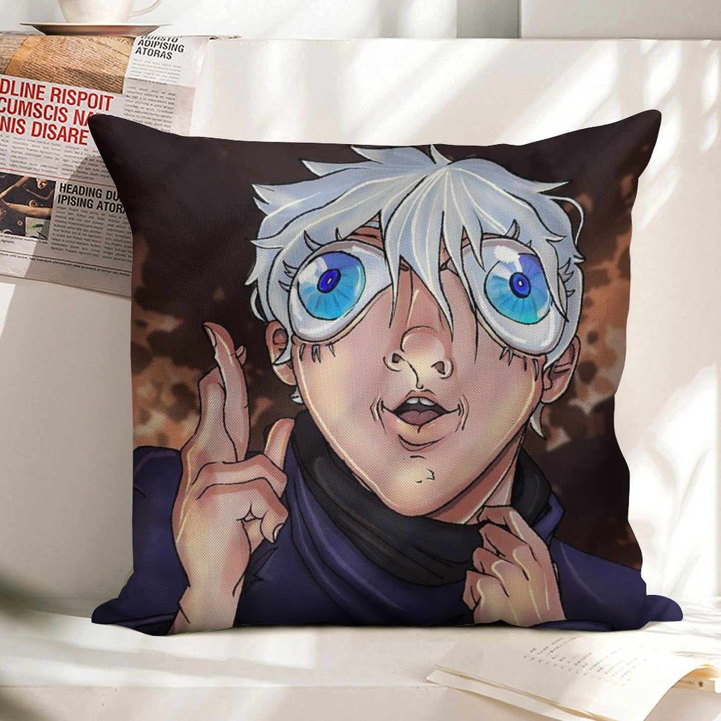 Bug Eyed Gojo Linen Throw Pillow Cover