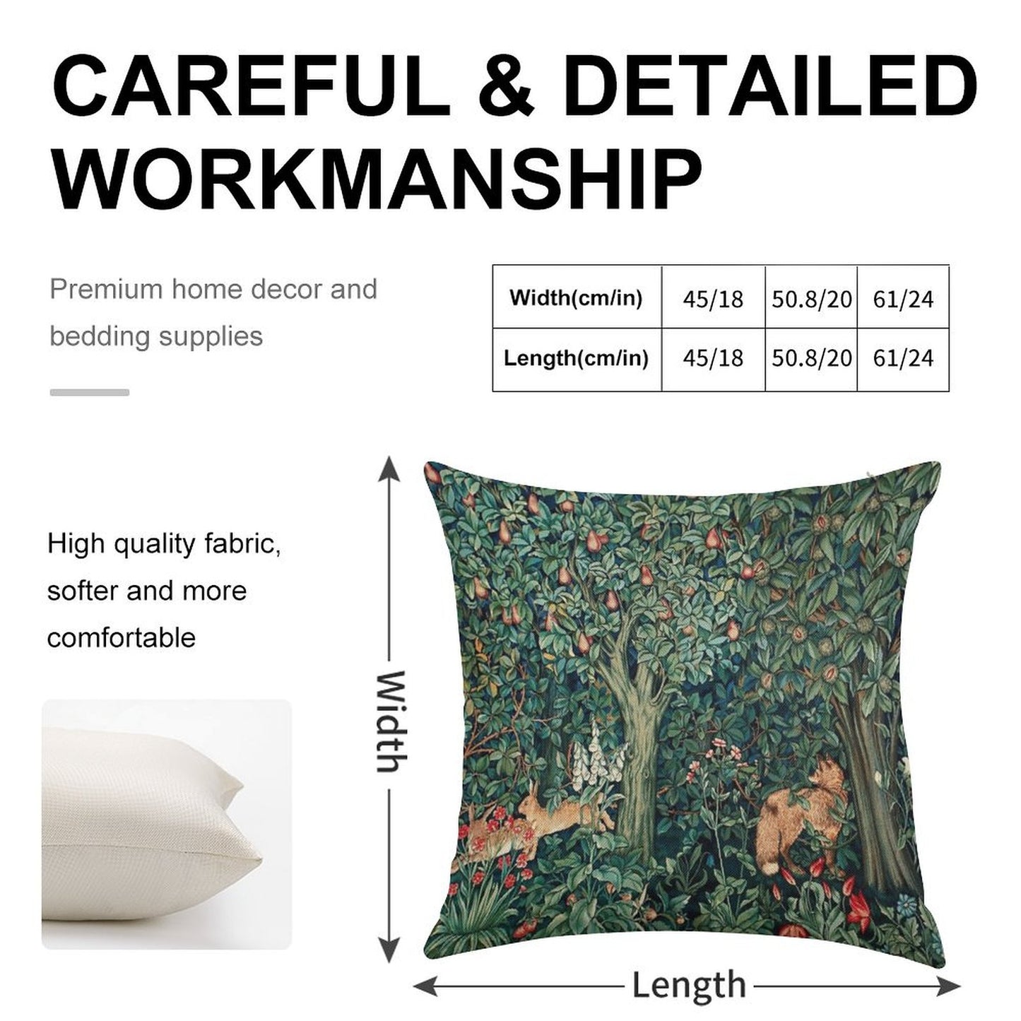 GREENERY, FOREST ANIMALS Fox And Hares Blue Green Floral Tapestry Linen Throw Pillow Cover