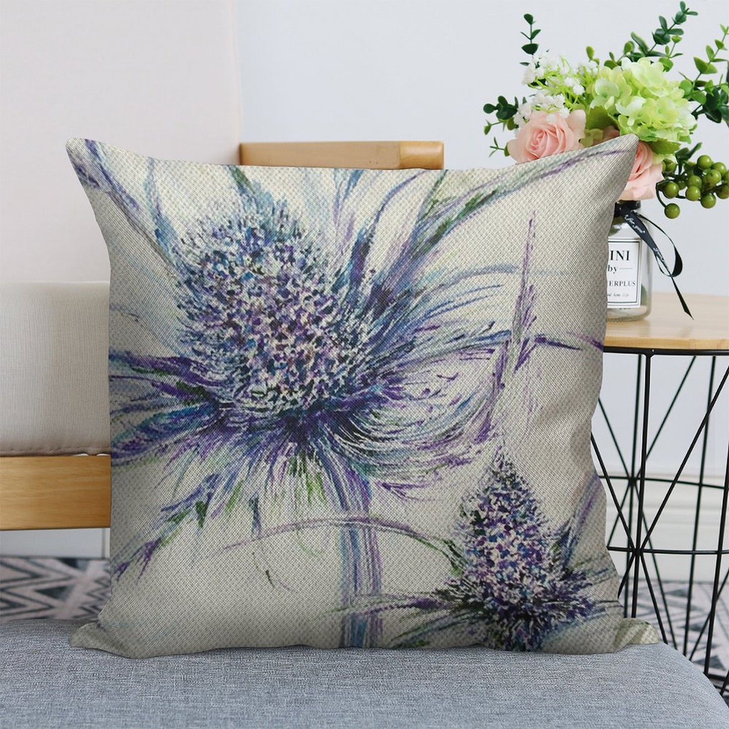 Wild Thistle Linen Throw Pillow Cover