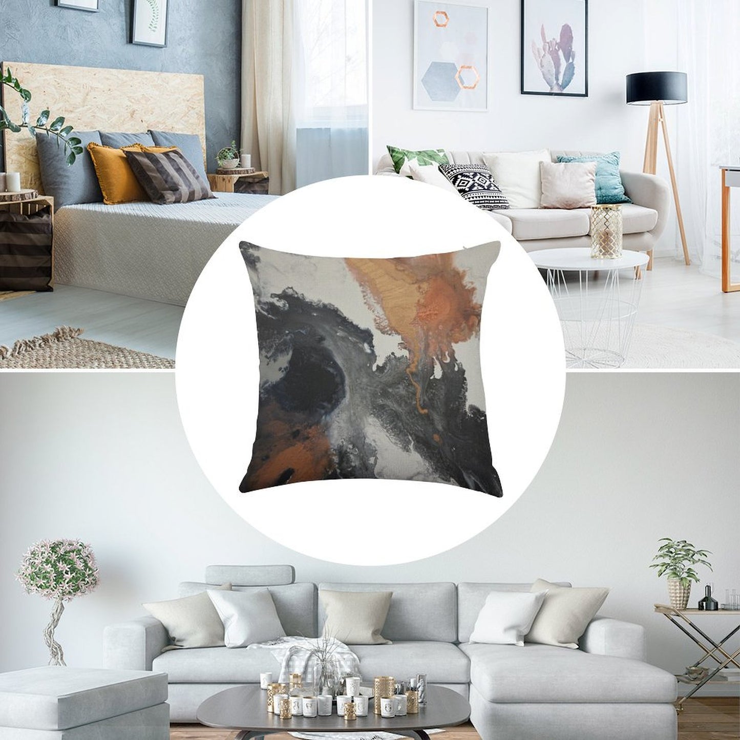 Mono Copper Linen Throw Pillow Cover