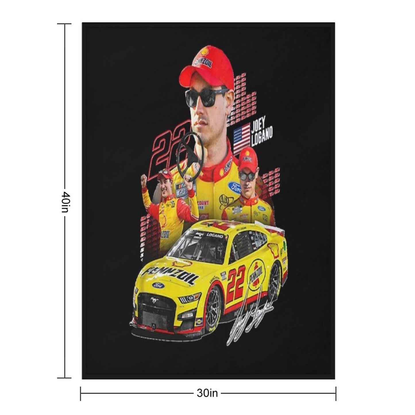 NEW Joey Logano NEXT GEN MUSTANG 2022 Throw Blanket