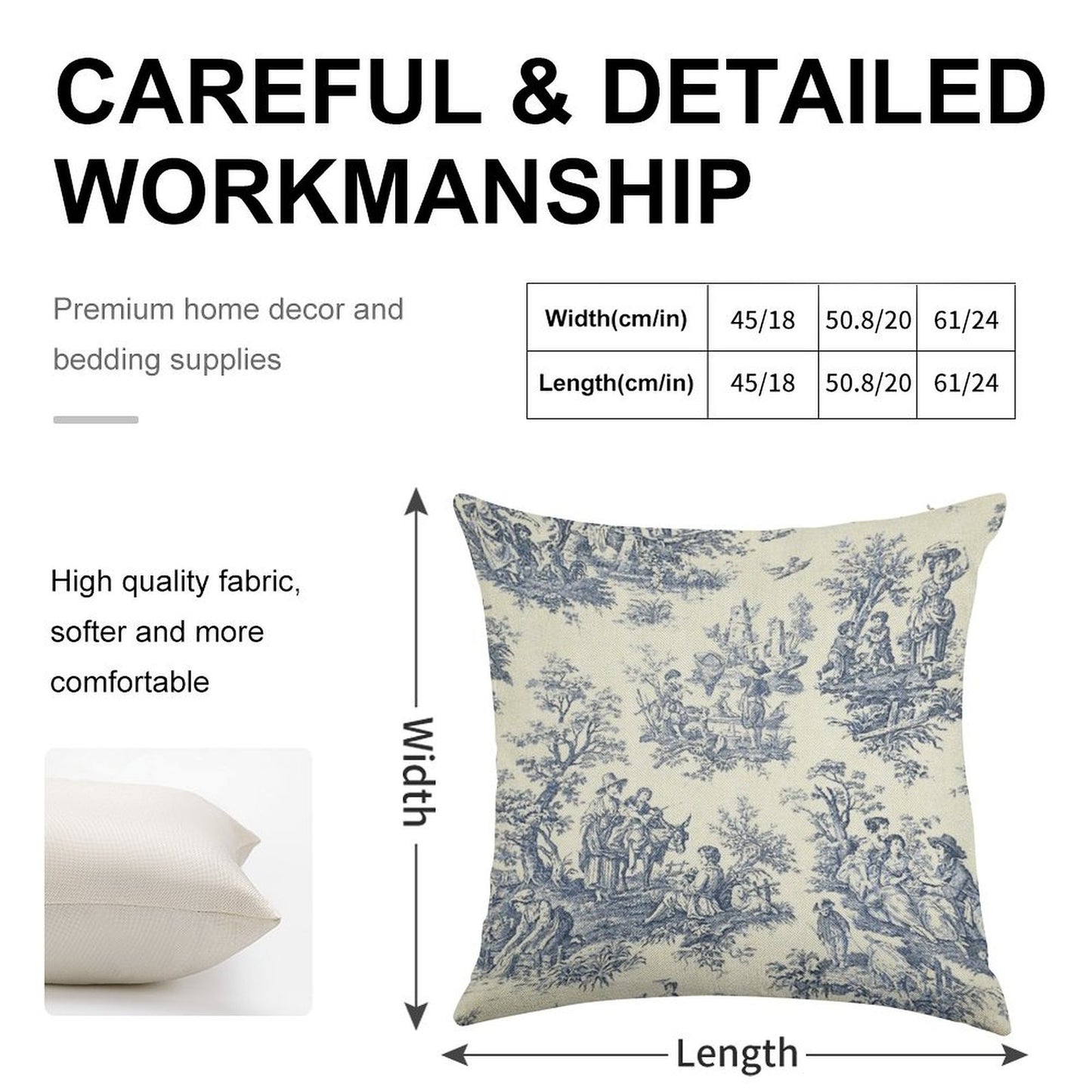 Powder Blue French Toile Picnic Designs Linen Throw Pillow Cover