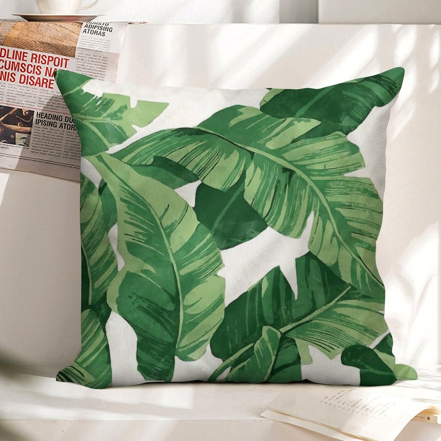 Tropical Banana Leaves II Linen Throw Pillow Cover