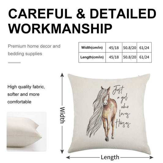 Just A Girl Who Loves Horses - Horse Lover Design Linen Throw Pillow Cover
