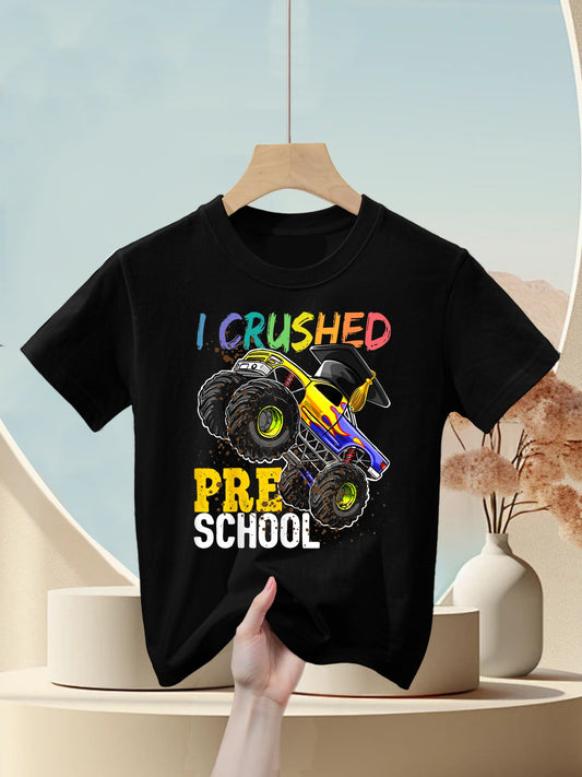 I Crushed Preschool Monster Truck Graduation Cap Gift Boys Kids T-Shirt