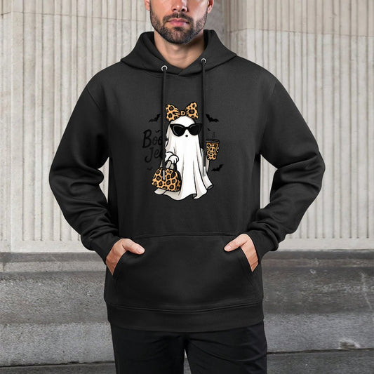 Womens Boo JEE Ghost with Coffee Coquette Bow Halloween Women Girl Colorfast Hoodie