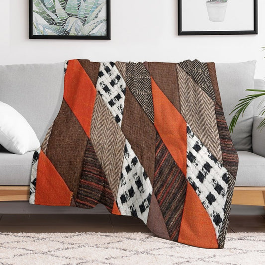 Brown Vintage Retro Patchwork Throw Blanket