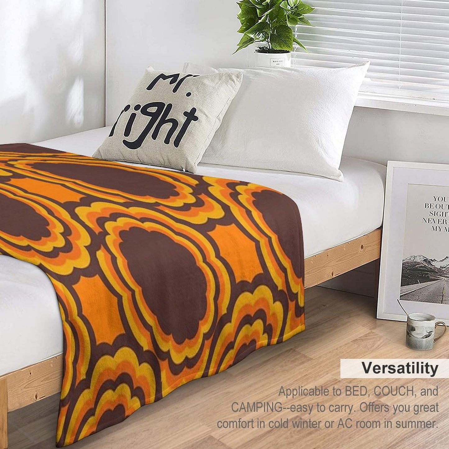 Retro 70s Classic Colors Big Sacred Flower Seamless Repeat Pattern Print Throw Blanket