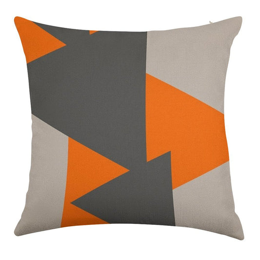 Orange And Grey Triangles Linen Throw Pillow Cover