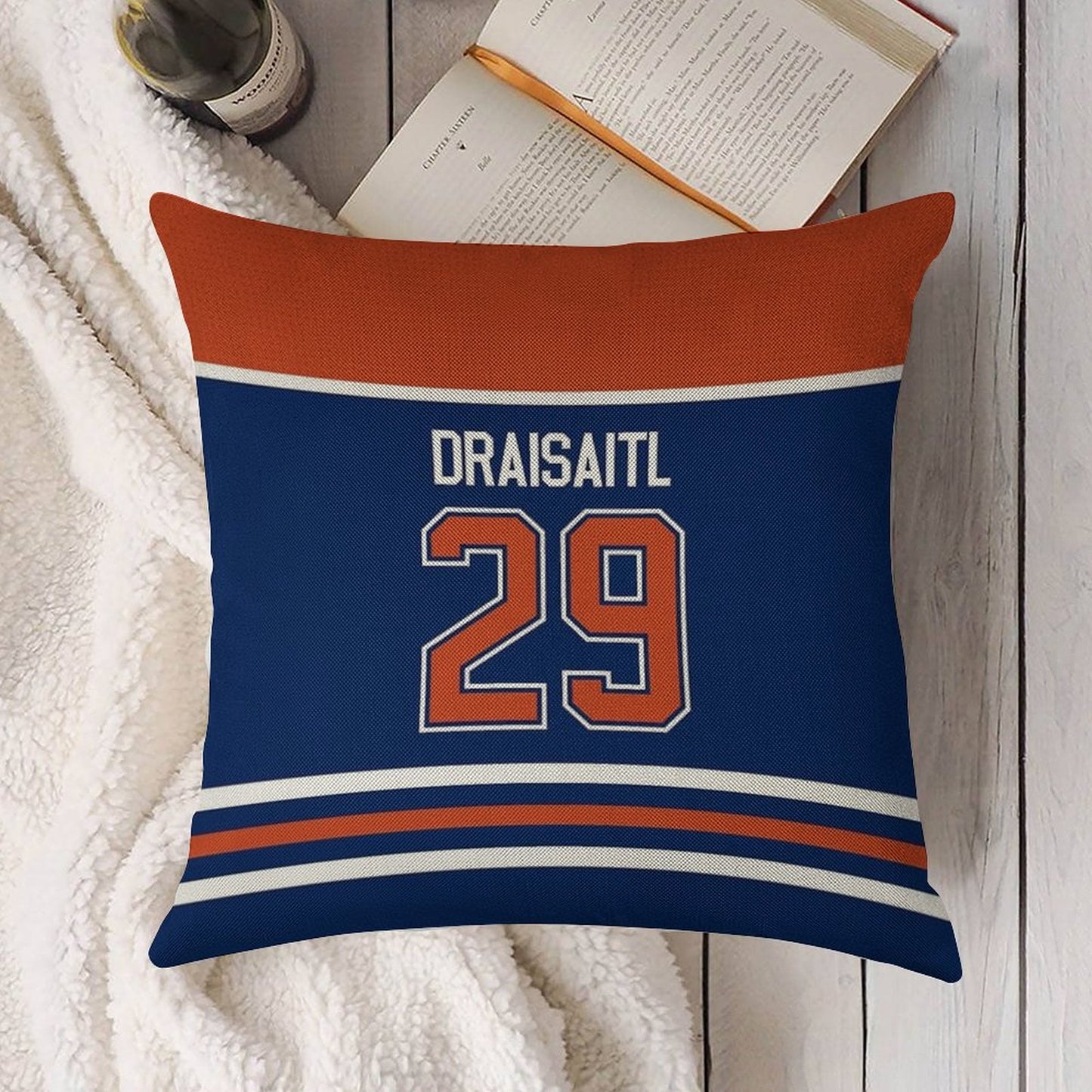 Edmonton Oilers Leon Draisaitl Home Jersey Back Phone Case Linen Throw Pillow Cover