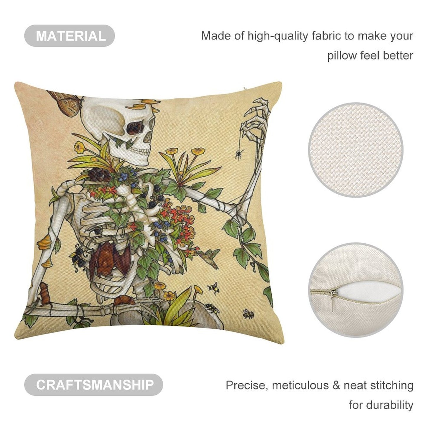 Bones And Botany Linen Throw Pillow Cover