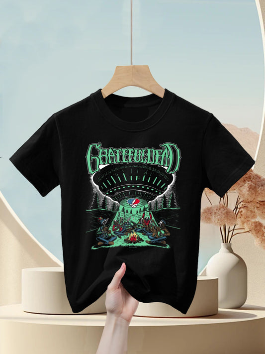 Grateful Dead Skeletons And Aliens Camping Band Kids T-Shirt