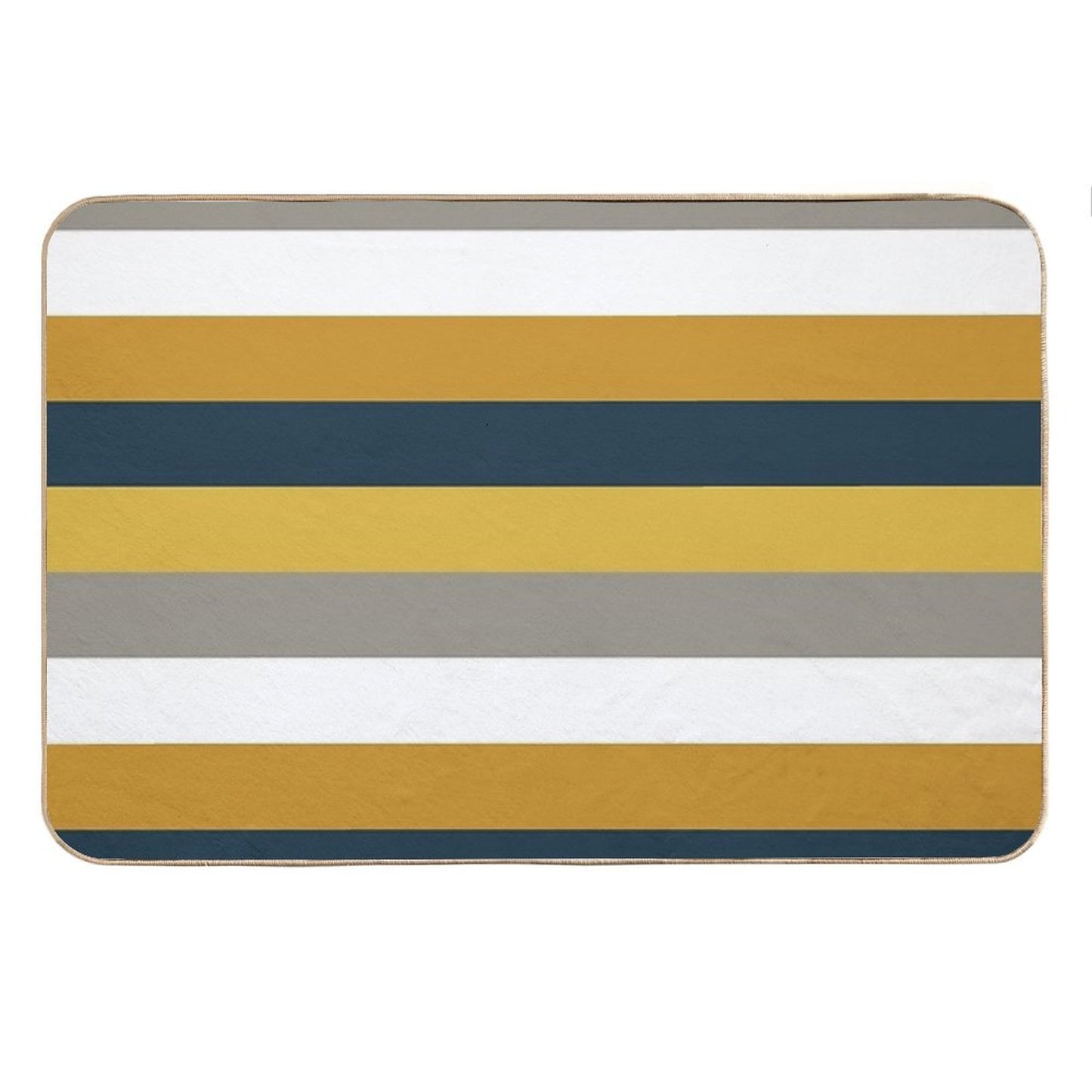 Broad Stripes Pattern in Light And Dark Mustard Yellow, Grey, White, And Navy Blue Bath Mat