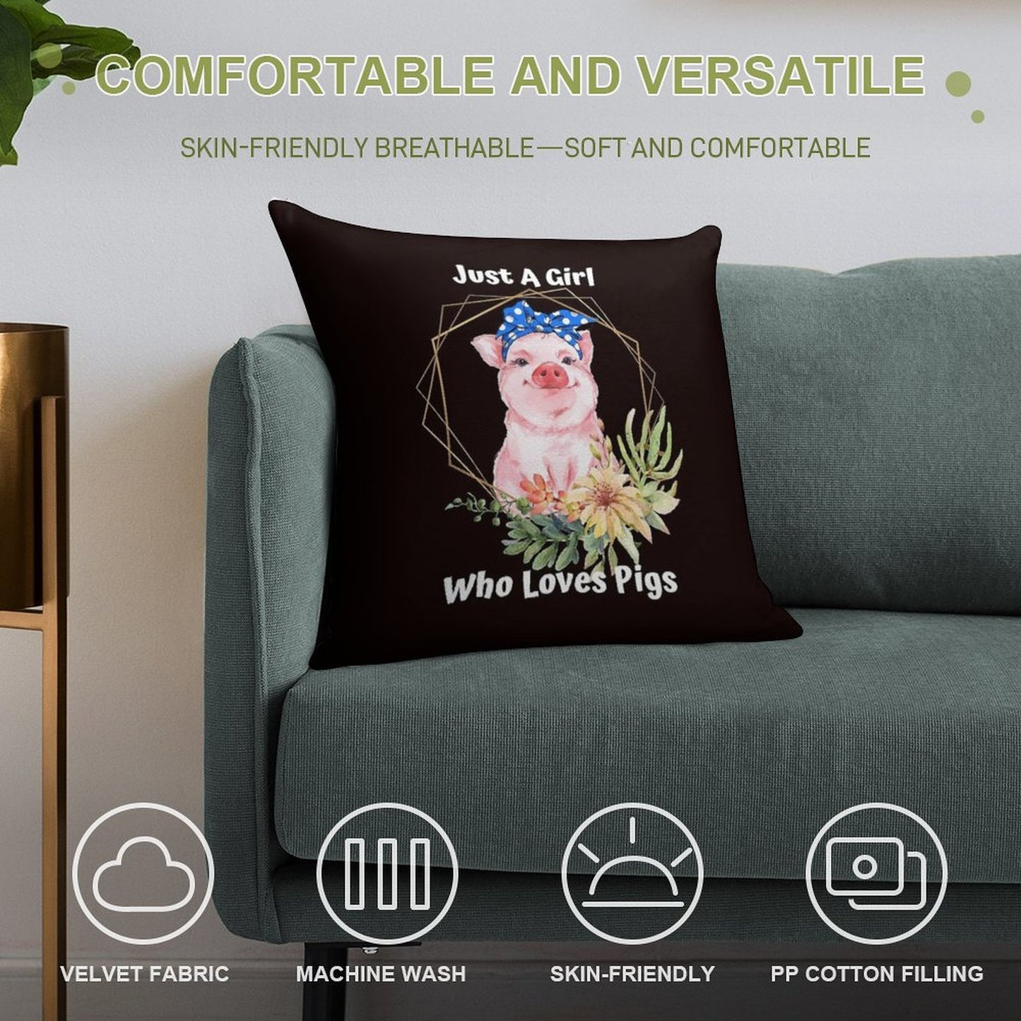 Just A Girl Who Loves Pigs Soft High-Density Material Throw Pillow