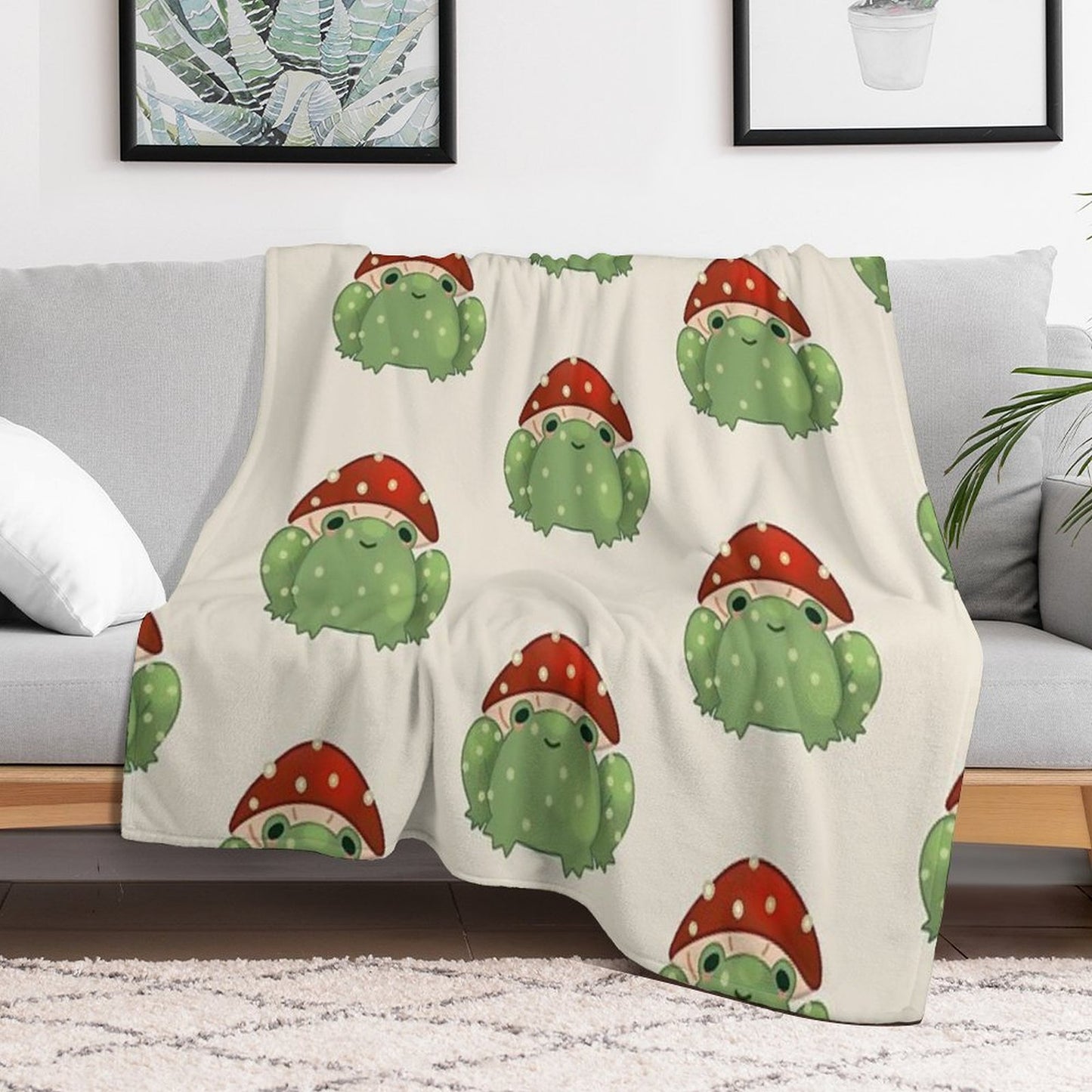 Mushroom Frog Throw Blanket