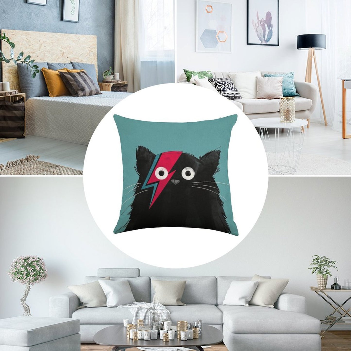 Cat Bowie Linen Throw Pillow Cover
