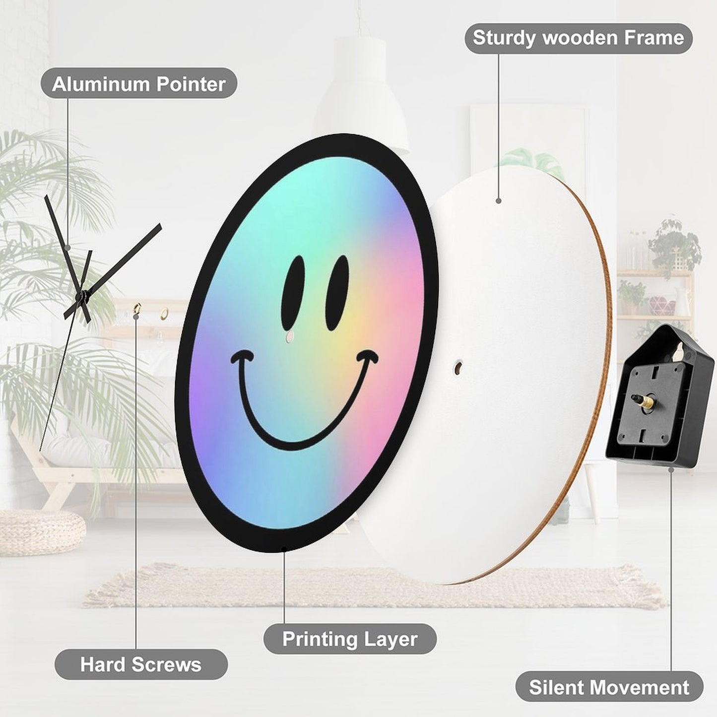 046 Holographic Happy Face ) Smiley Wall Clock