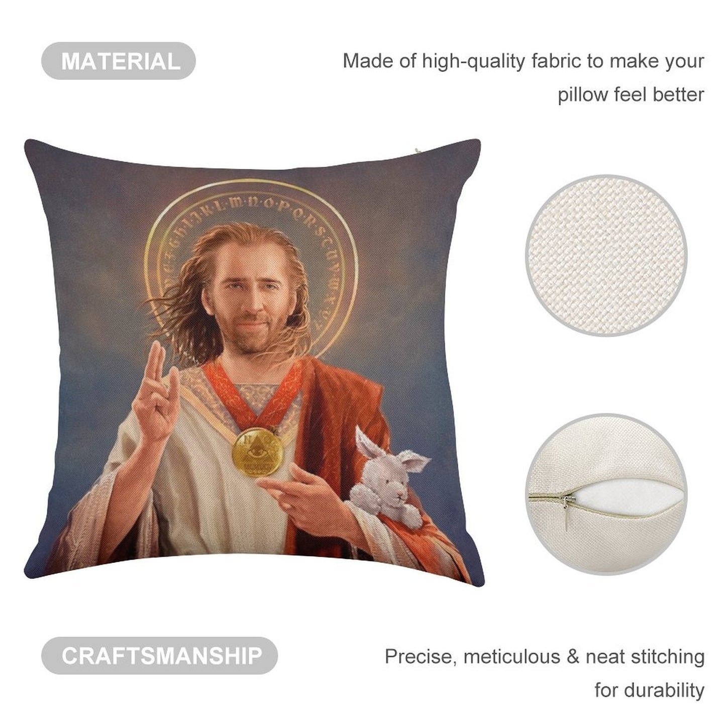 Nicolas Cage, Saint Nicolas of Cage, Nic Cage Original Religious Painting Linen Throw Pillow Cover