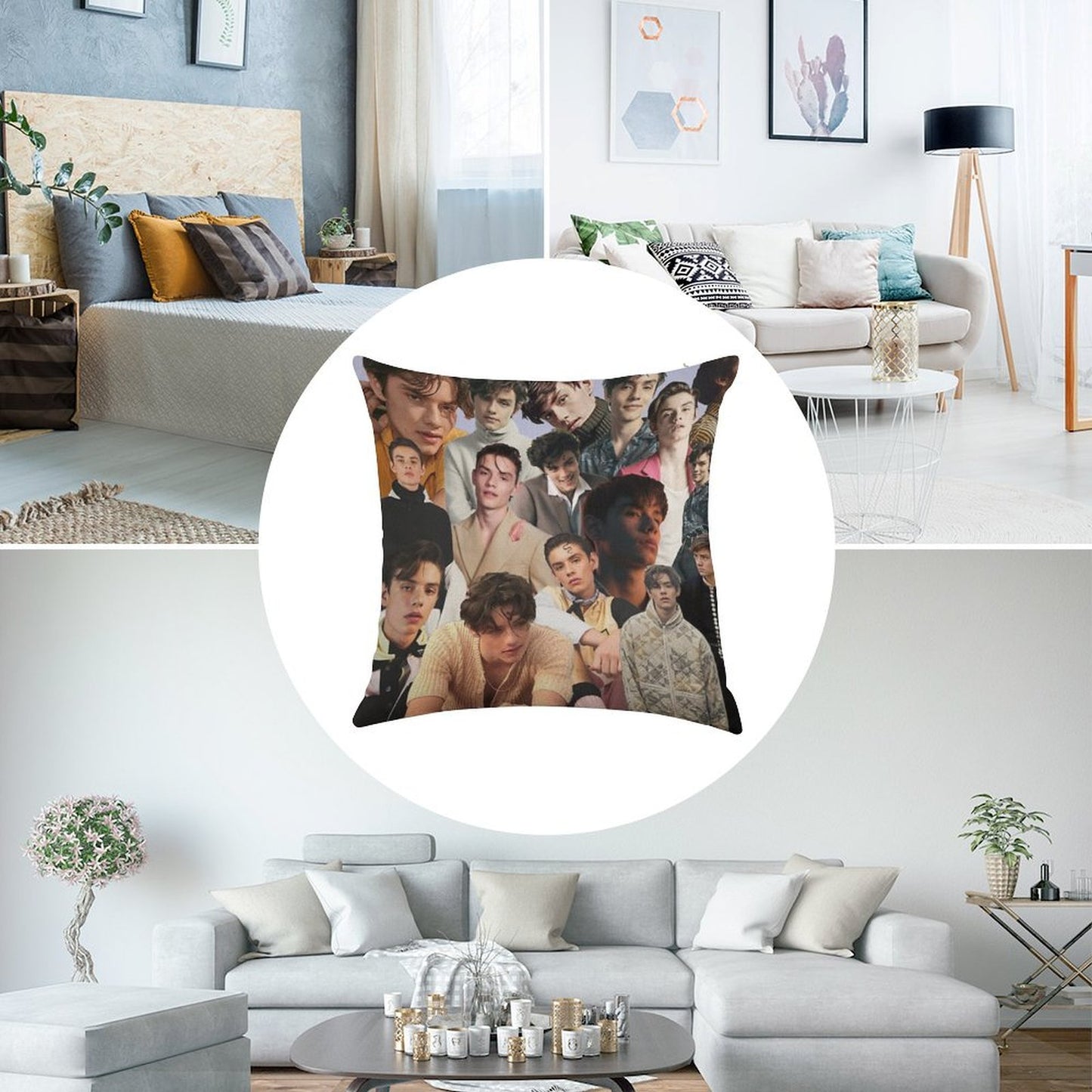 Louis Partridge Collage Linen Throw Pillow Cover