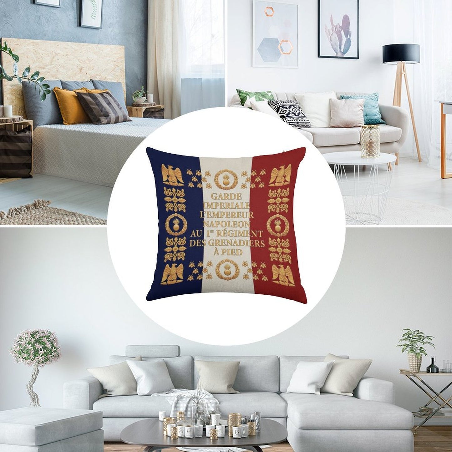 Napoleonic French 1er Garde Imperiale Flag Linen Throw Pillow Cover