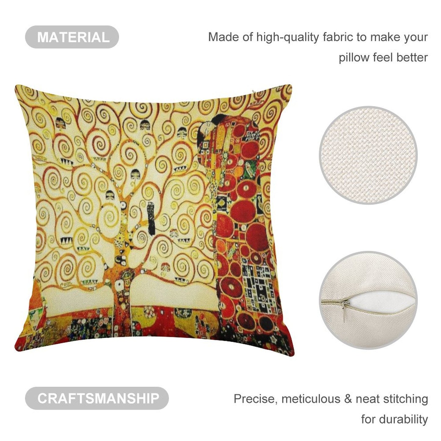 The Tree of Life by Gustav Klimt Art Nouveau Symbolism Linen Throw Pillow Cover