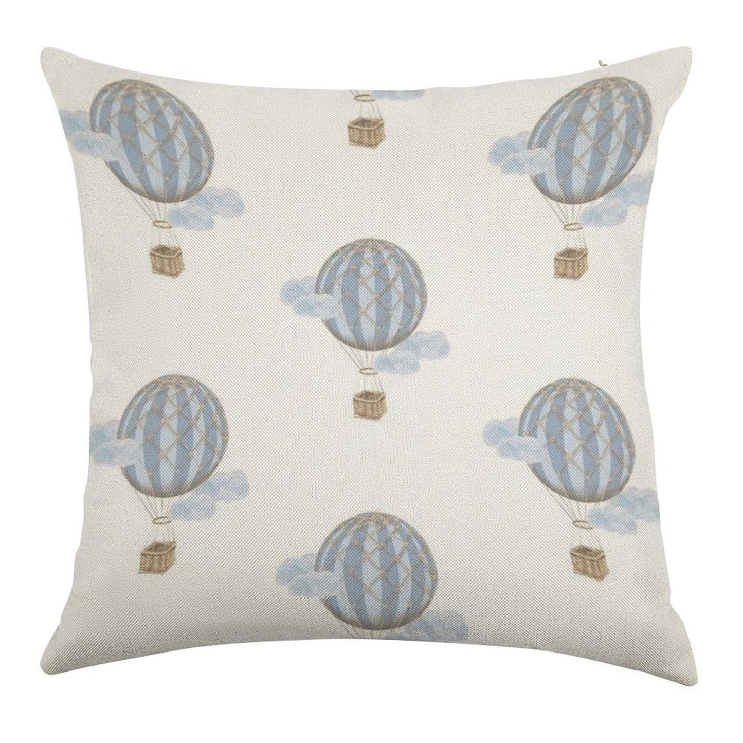 Blue Vintage Hot Air Balloon Linen Throw Pillow Cover