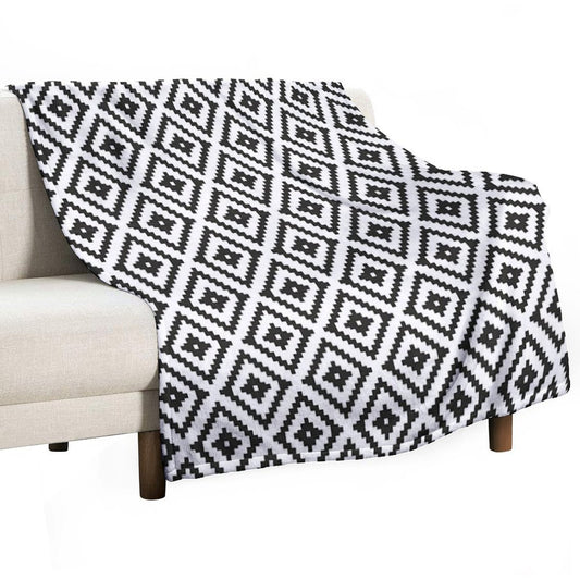 Aztec - Black on White Throw Blanket