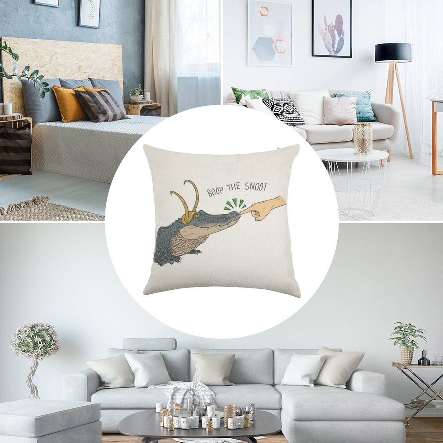 Alligator Loki Boop The Snoot Linen Throw Pillow Cover