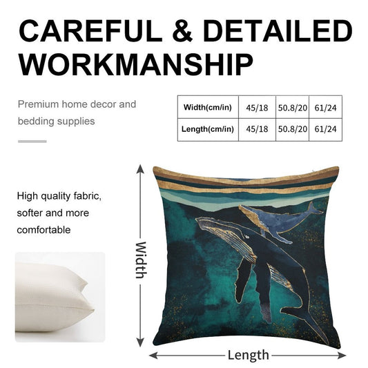 Moonlit Whales Linen Throw Pillow Cover