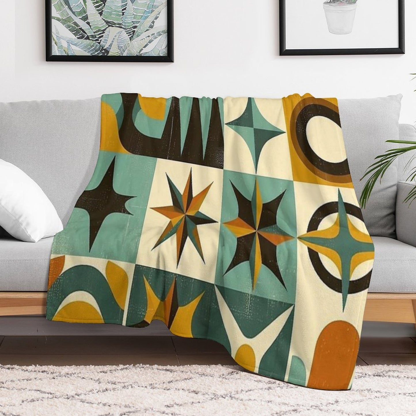 Retro Geometric Pattern Art Throw Blanket