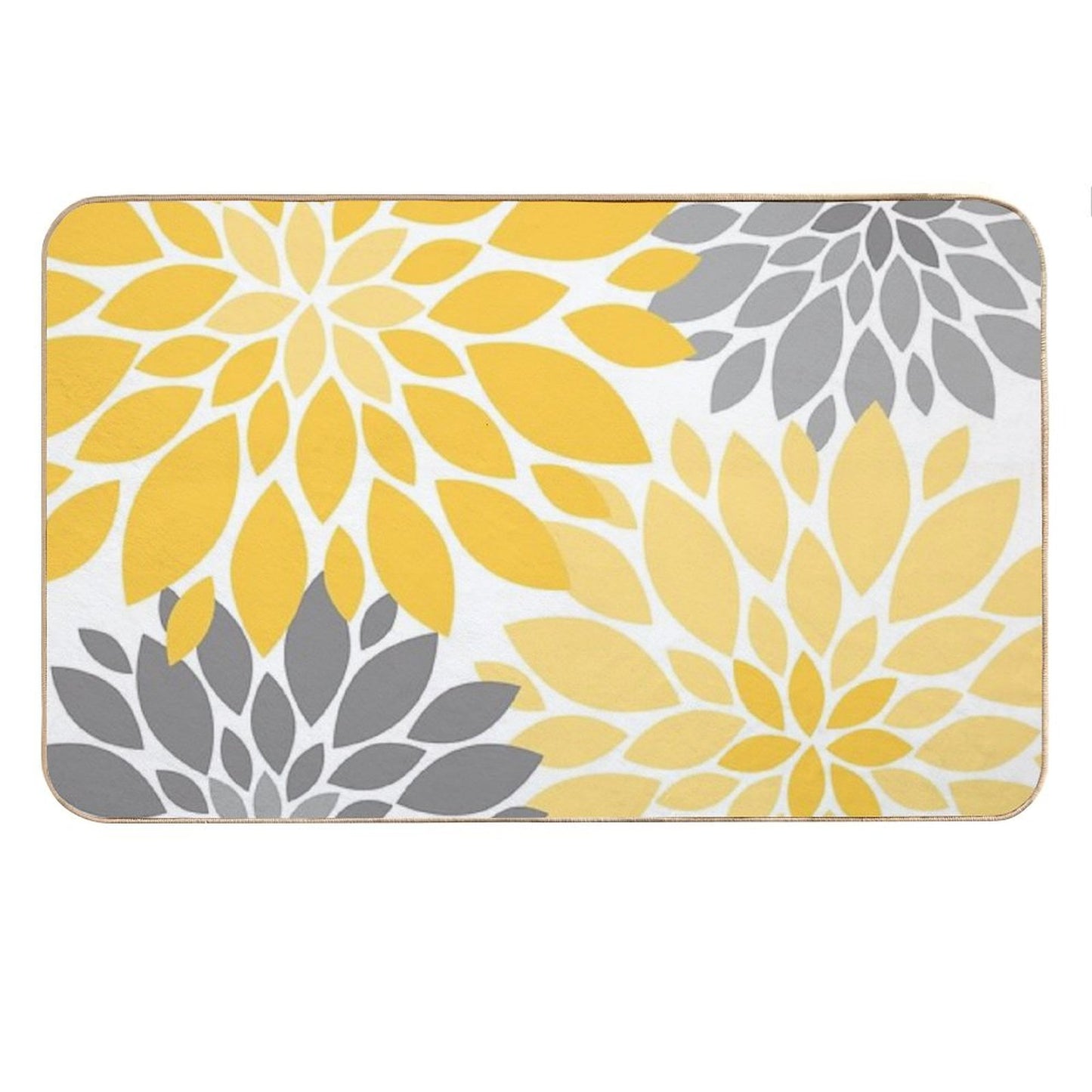 Yellow And Gray Dahlia Floral Pattern Bath Mat