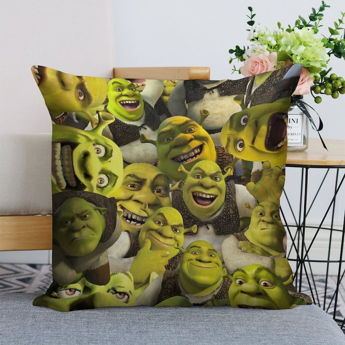 Shrek Collage Linen Throw Pillow Cover