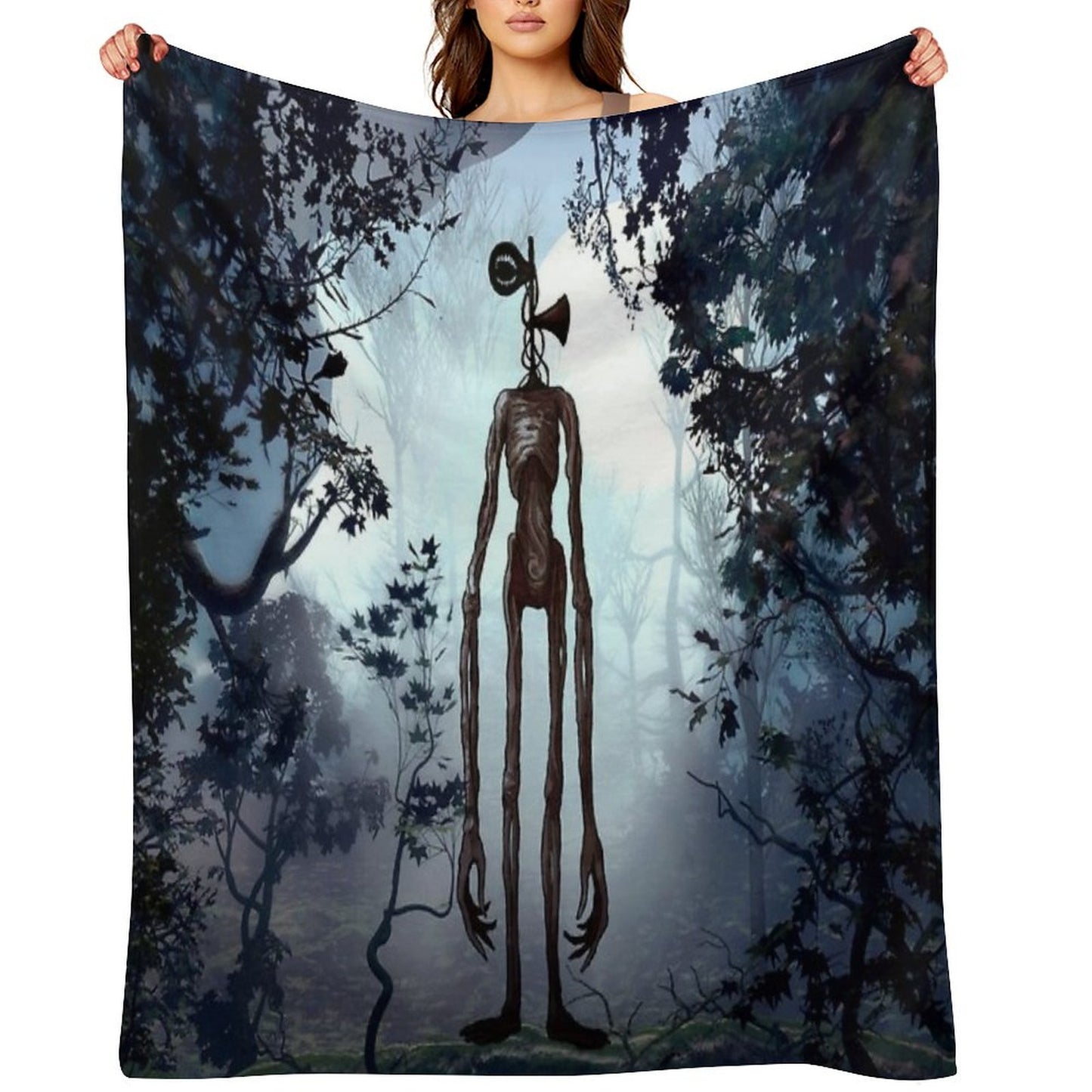 Siren Head in Dark Forest Throw Blanket